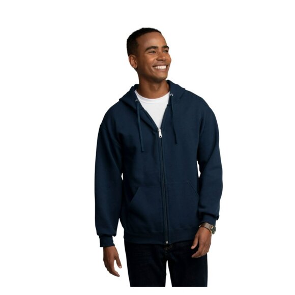 Fruit of the Loom Men's EverSoft Fleece Full Zip Hoodie Jacket Navy XL - Picture 1 of 4